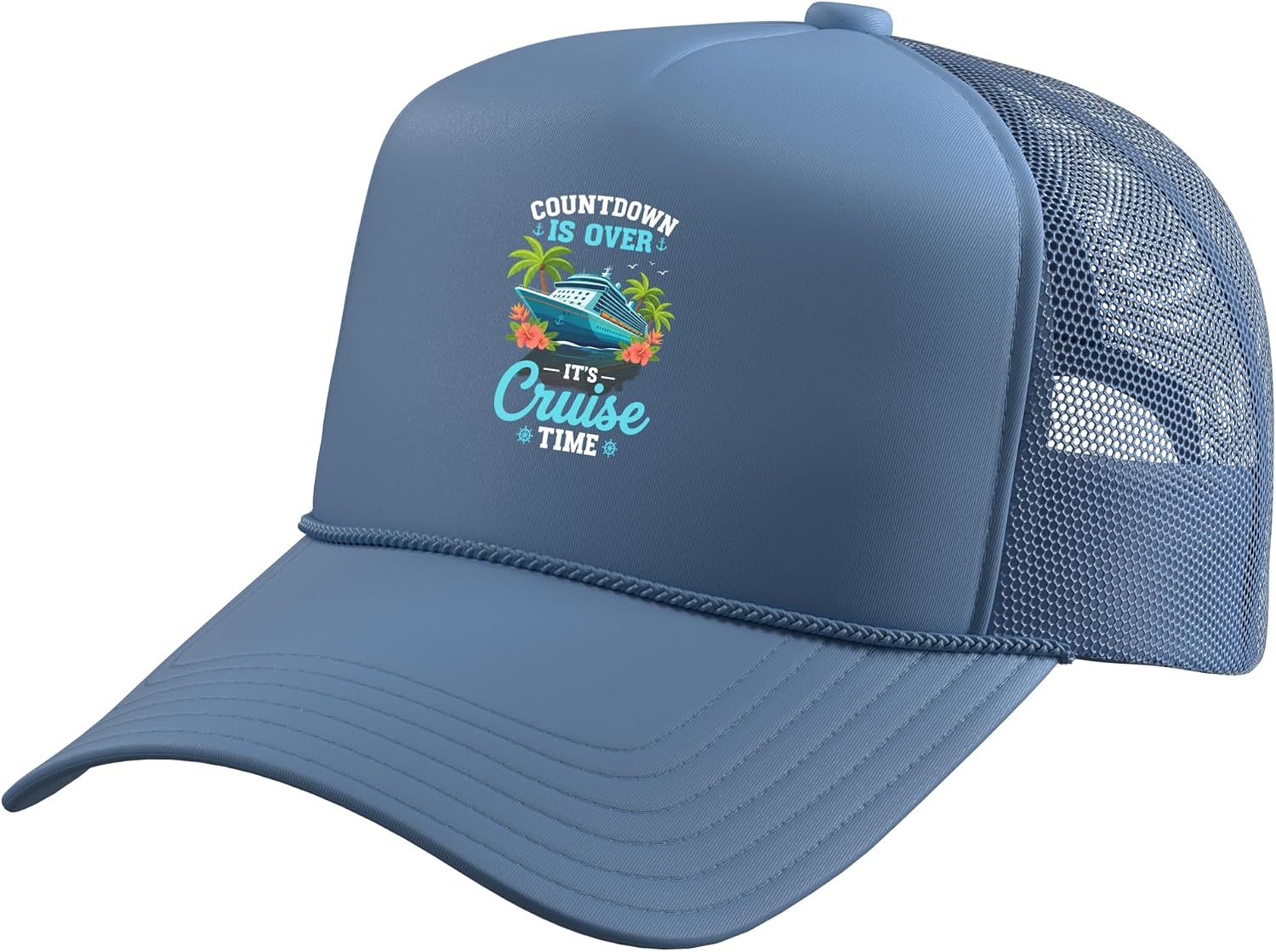 Countdown is Over It's Cruise Time Funny Vacation Travel Trucker Hat with Adjustable Mesh Back