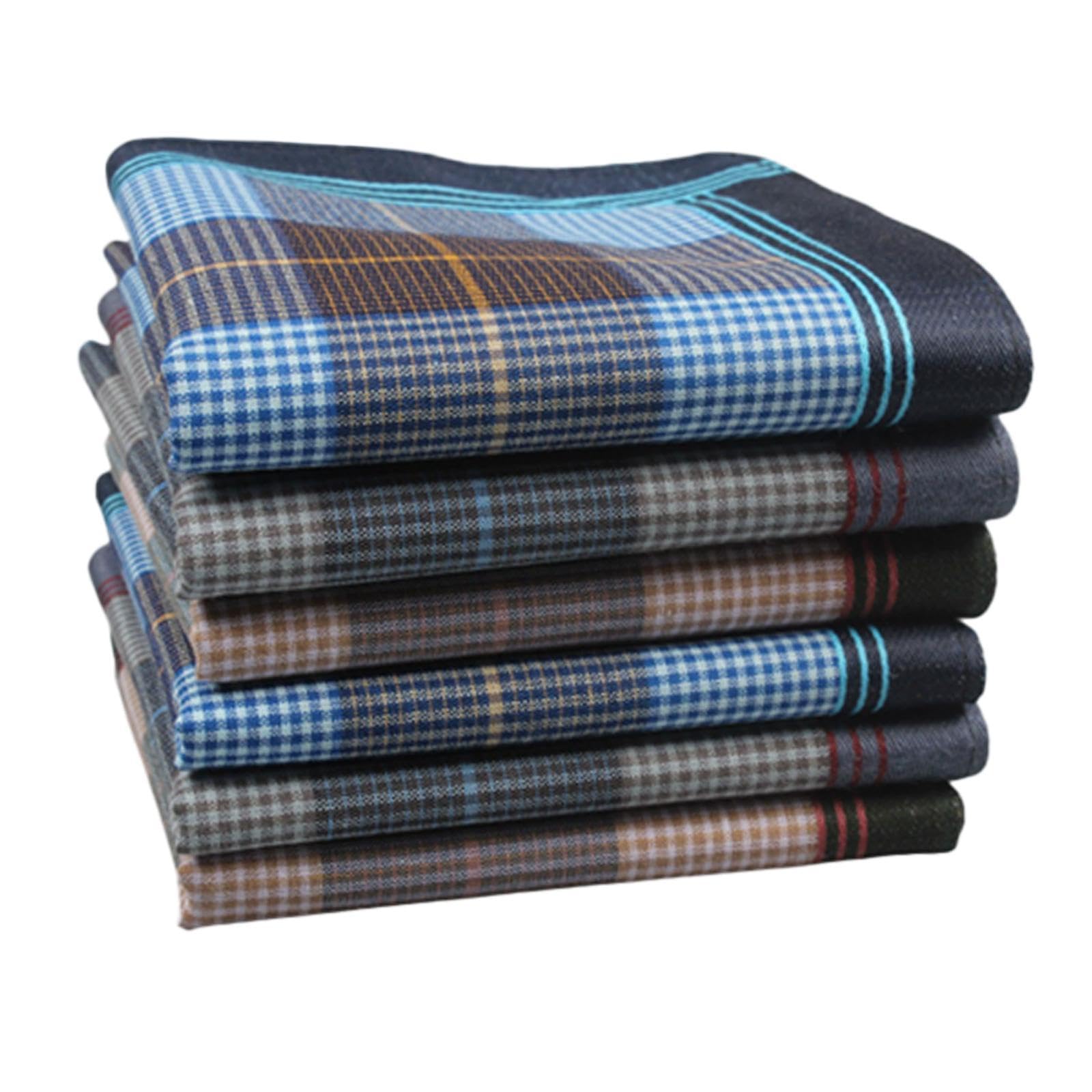 Mens Handkerchiefs Gents Hankies for Fathers Grandfathers Fashion Dark Plaid 6 Pieces-image-45