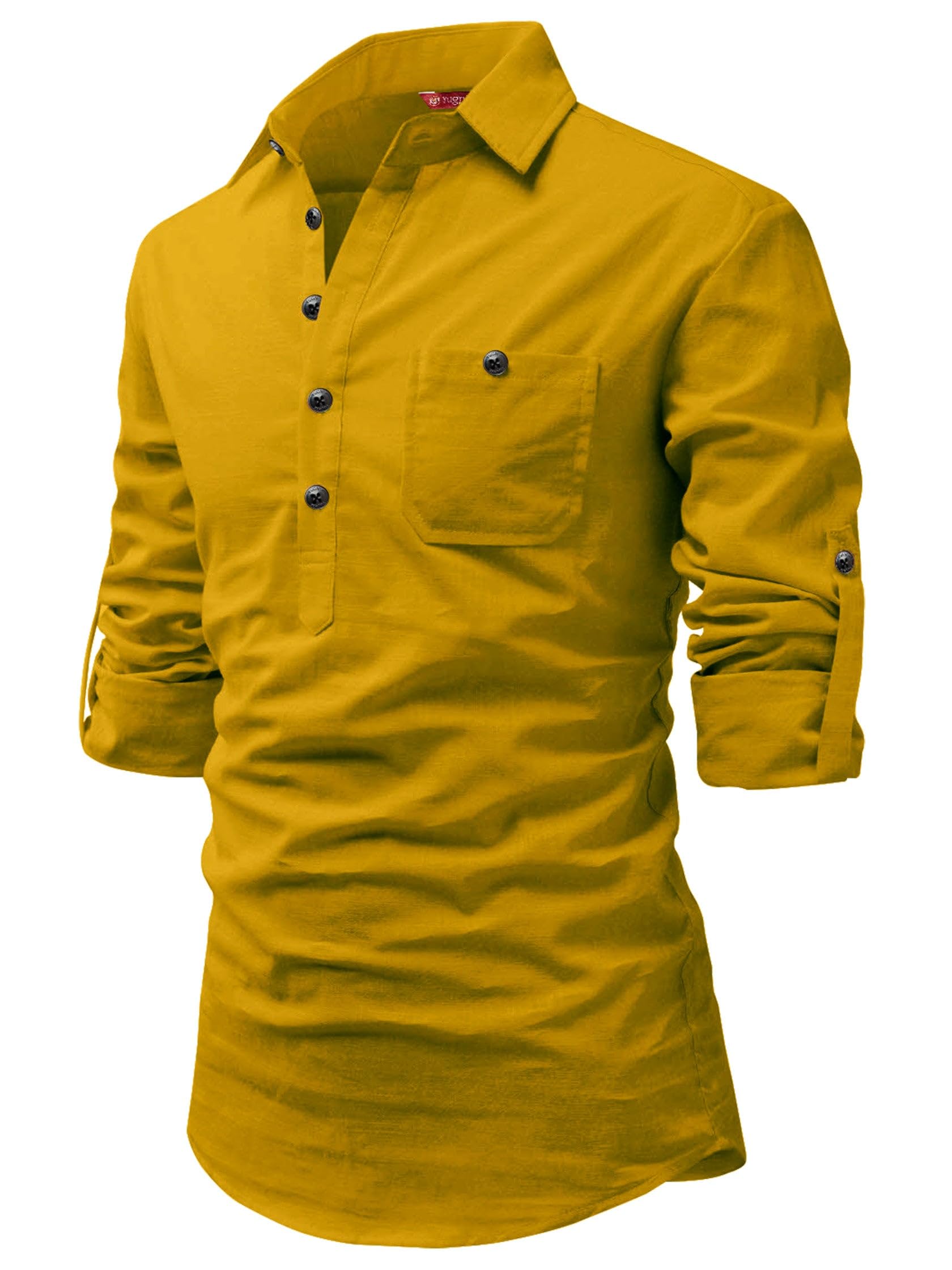 yugnik Men's Cotton Slim Fit Full Sleeve Spread Collar Short Kurta with Beautiful Design | Stylish Comfortable Ethnic Kurta for Casual Outings, Parties, Festivals, Weddings, Family Functions-picture-10