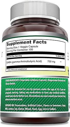 Miniatura 5 de Amazing Formulas GABA - Suplemento de cápsulas vegetales por porción de 750 mg por porción, sin OMG, sin gluten, fabricado en Estados Unidos, ideal