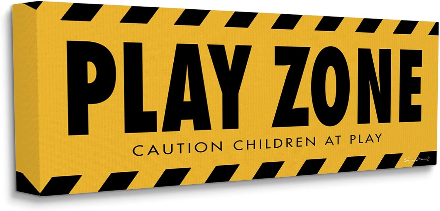 'Play Zone Caution Children Construction Sign'| Wall Plaque Art | Stupell Industries | 17 x 7 Inches, Easy to Hang and Sturdy, Made in USA, by Stephanie Workman Marrott