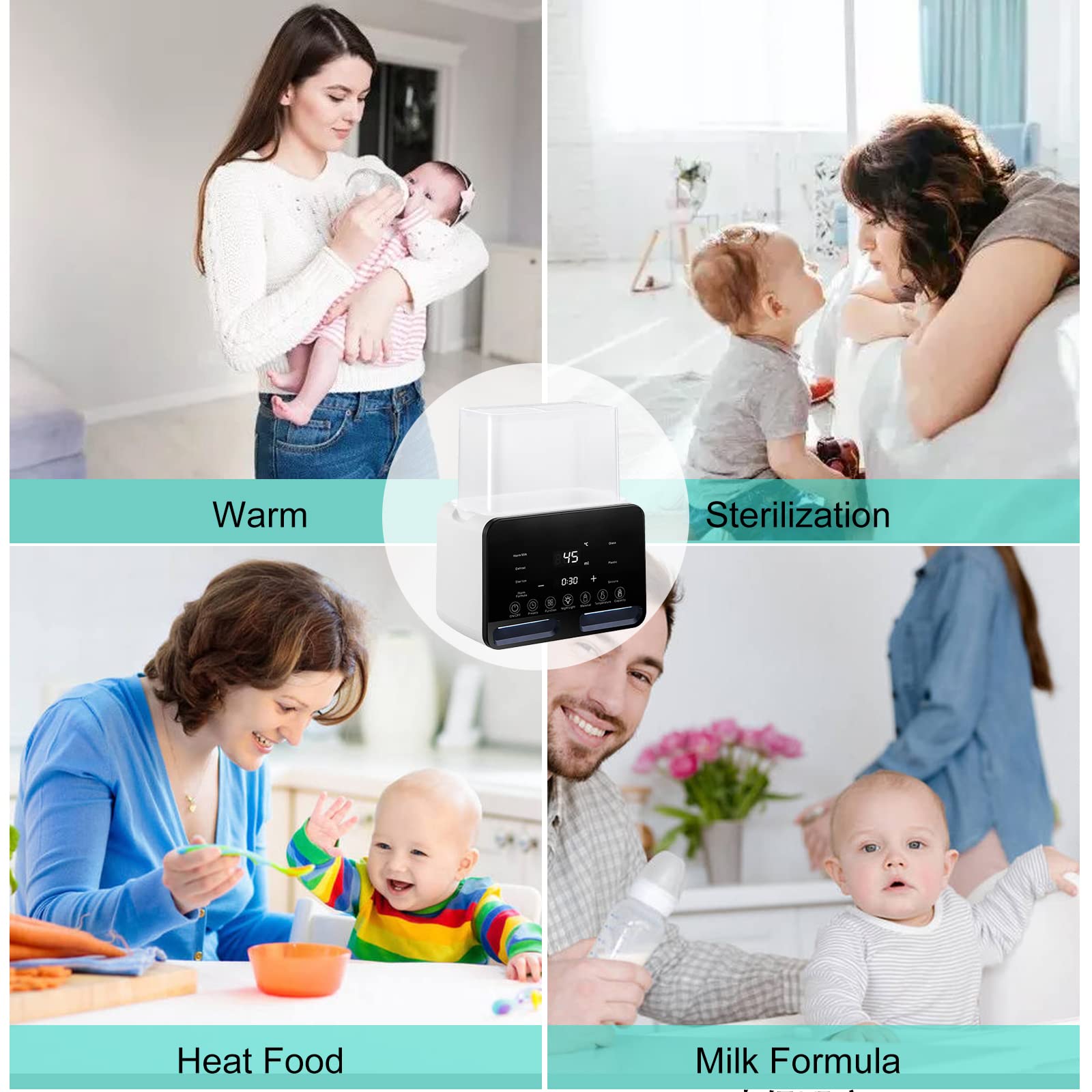 Scaldabiberon Neonato e Scalda Pappa Multifunzione Sterilizzatore Elettrico scalda cibo per bambini con Display LCD (7 in 1-Es)