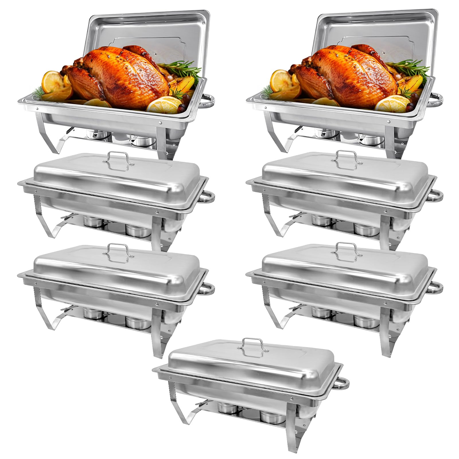 EVGTTI 7 Pack Stainless Steel Chafing Dishes 8 Quart Full Size Chafing Dish Buffet Set Silver Rectangular Catering Chafer Warmer for Buffet Banquet