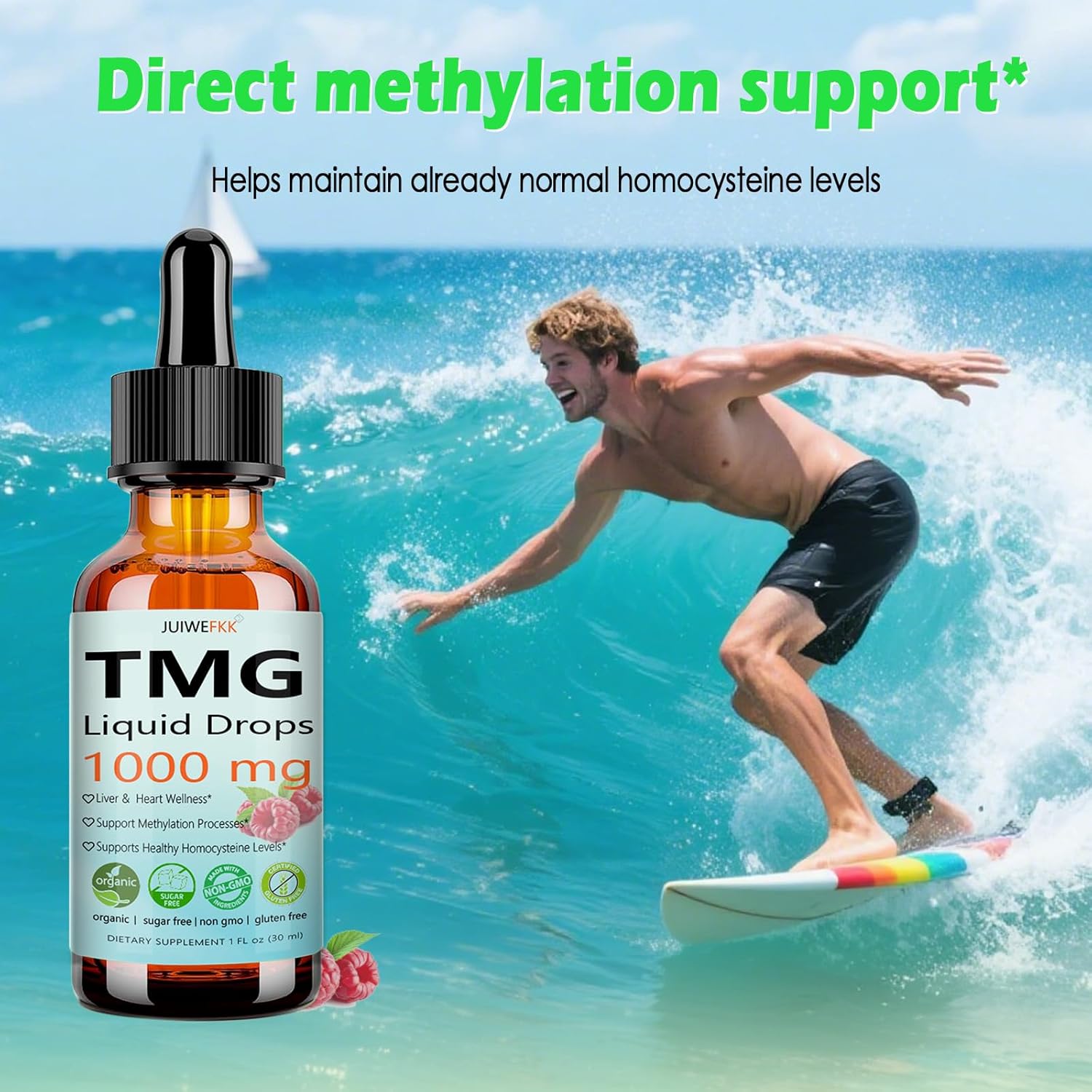 TMG Supplements 1000mg Liquid, Extra Strength Pure TMG Betaine (Trimethylglycine) for Women Men, Support Homocysteine Balance Heart Brain & Liver Health, Vegan, Non-GMO, Raspberry Flavor, 30 Servings - Image 4