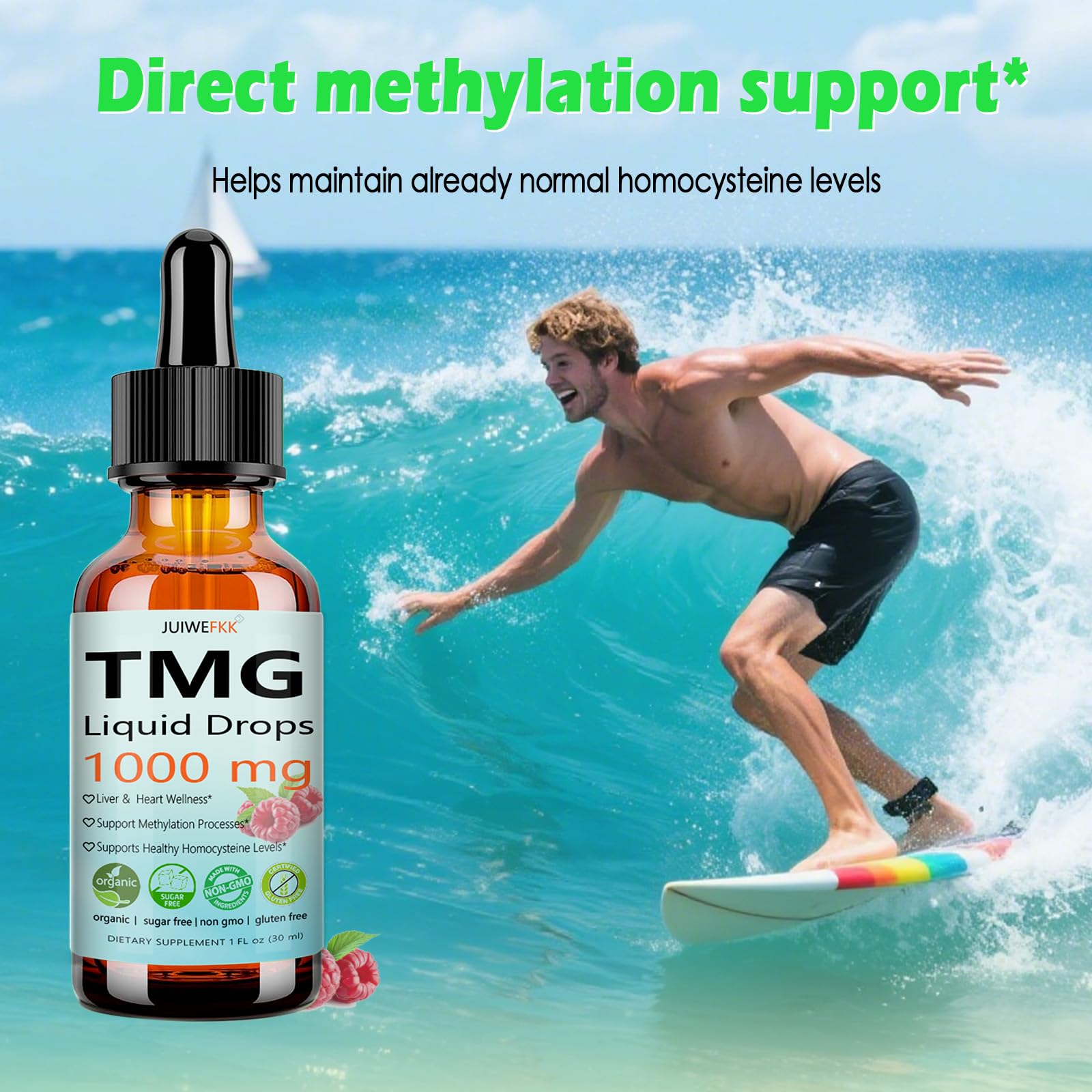 TMG Supplements 1000mg Liquid, Extra Strength Pure TMG Betaine (Trimethylglycine) for Women Men, Support Homocysteine Balance Heart Brain & Liver Health, Vegan, Non-GMO, Raspberry Flavor, 30 Servings — Amazon image 4