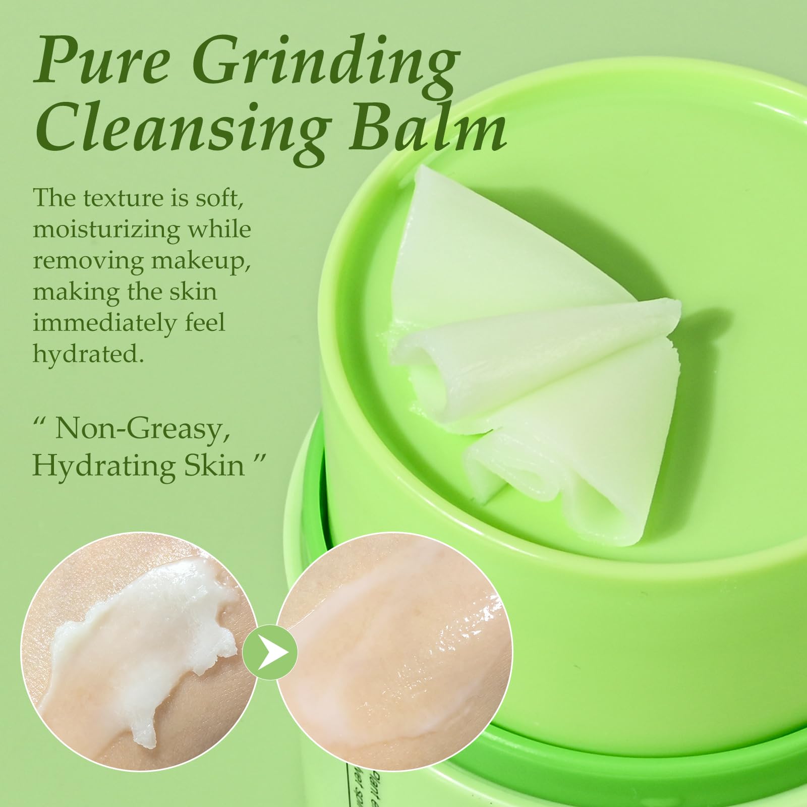 KYDA Gentle Plant Grinding Cleansing Balm, One-Step Makeup Cleansing Balm Makeup Remover with Plant Extracts and Hyaluronic Acid, Non-Greasy, Hydrating and Nourishing for All Skin Types, 1.58 Fl Oz
