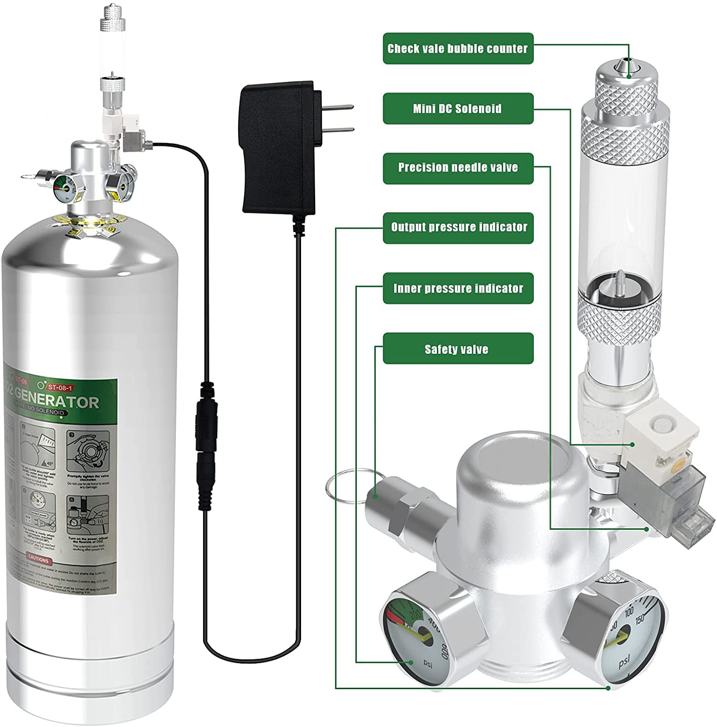 FZONE 4L Aquarium CO2 Generator System Carbon Dioxide Reactor Kit with