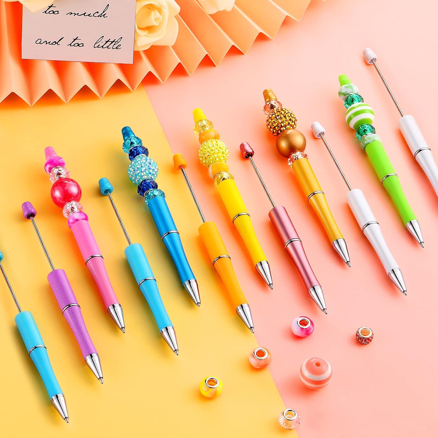 Crtiin 100 Pieces Plastic Beadable Pen Bulk Kit 50 Bead Ballpoint Shaft Black Ink Beaded Pens with 50 Refills for DIY Making Gift for Office(Macaroon Color)