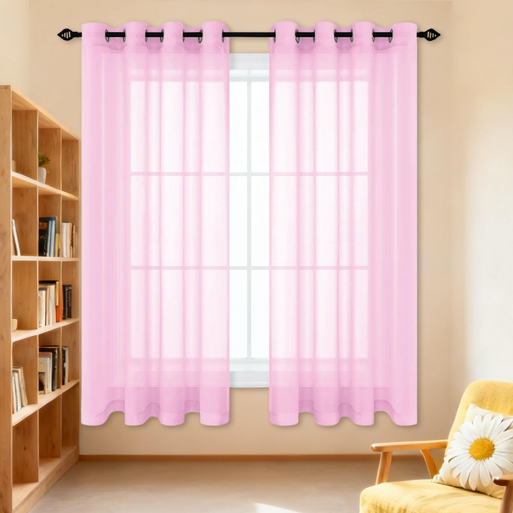 Rideau voilage rose 200x195 cm pour fenetre de chambre
