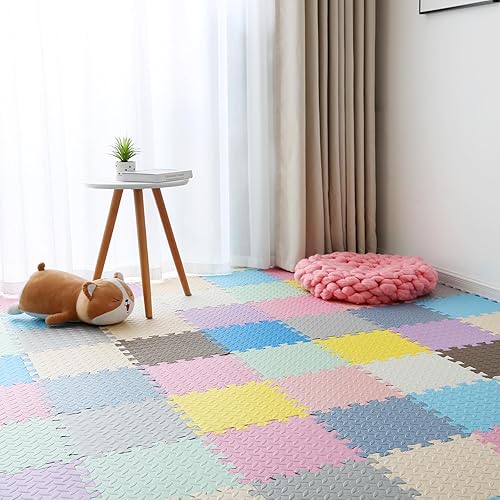Miniatura 7 de Coolcandy Tapete de juego para bebé de 16 azulejos, tapetes entrelazados de EVA de 0.4 pulgadas, tapete de espuma de color sólido para rompecabezas