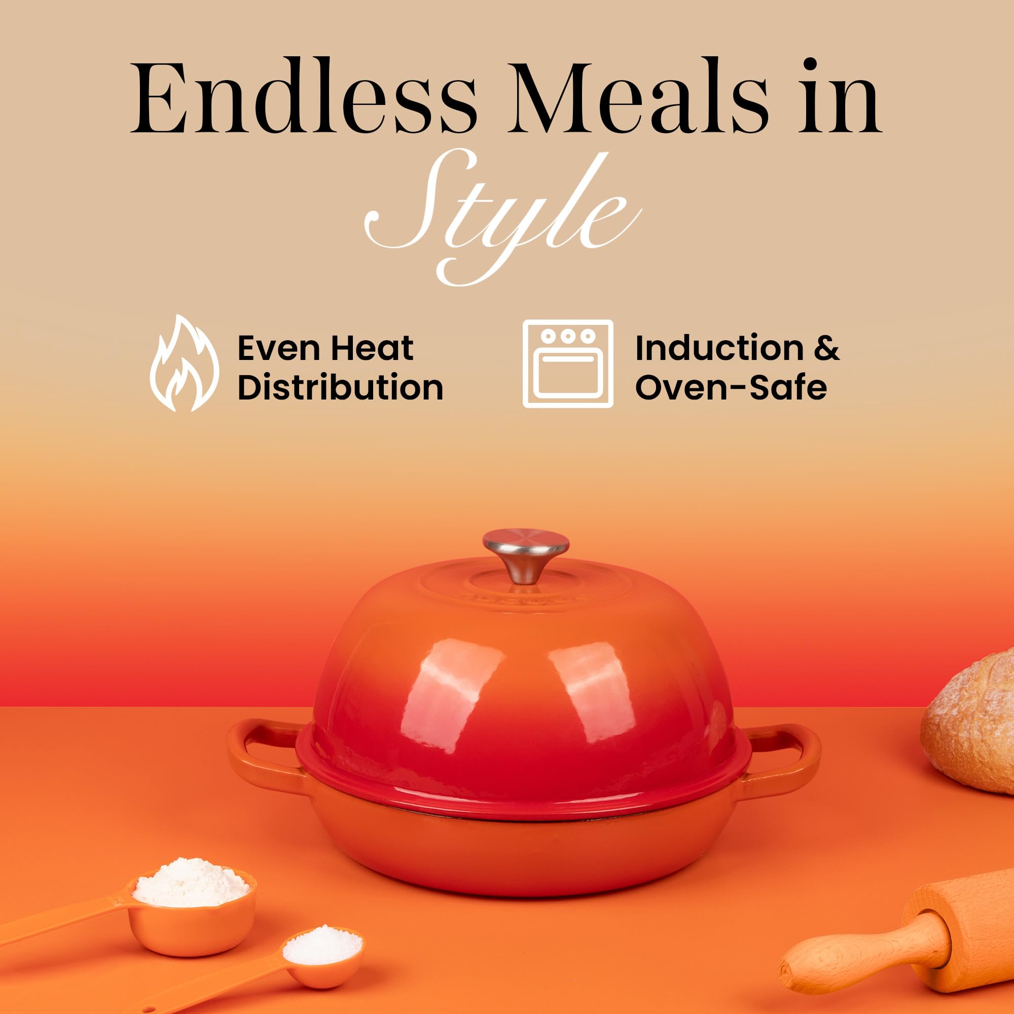 Emaillierter Gusseisen Bräter – Dutch Oven für Sauerteig Brotbacken – Brotbacktopf aus Gusseisen – Orange, 6L, 22cm – von Nuovva