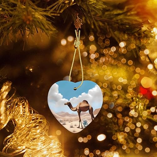Miniatura 7 de Walking Camel Ceramic Heart Pendant with Hole and Gold Rope for Christmas New Year Home Hanging Decoration
