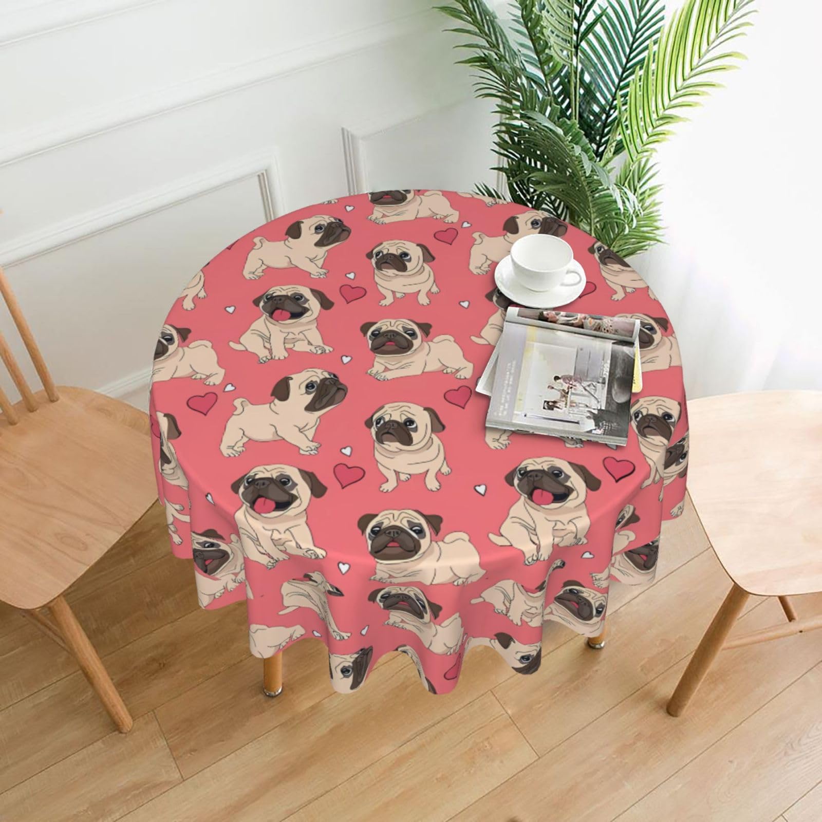 WHJSSF dog Prints Round Decorative Tablecloth 60in - Elevate Your Dining Experience with a Stylish & Protective Table Throw