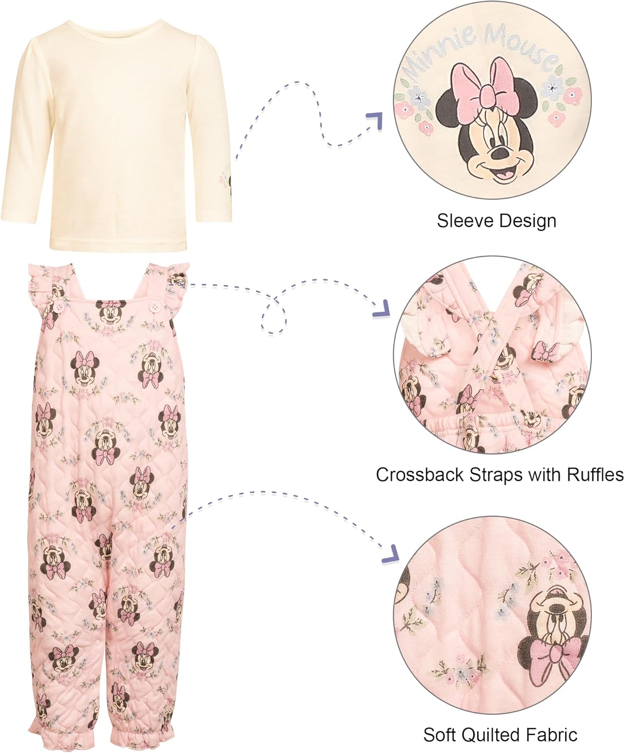 Magic Threadz Disney Clothes Baby Girls Overall Set – Long Sleeve Top & Romper with Minnie, Pooh, Bambi & Marie (0–24M) - Image 6