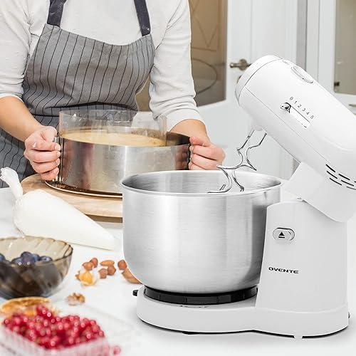 Miniatura 6 de Ovente Batidora eléctrica de soporte de cocina con cuenco de mezcla de acero inoxidable extraíble de 3.5 cuartos de galón, control de 5 velocidades,