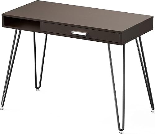 Miniatura 7 de SHW Escritorio de patas de horquilla para computadora de oficina en casa con cajón Negro, Espresso, Blanco