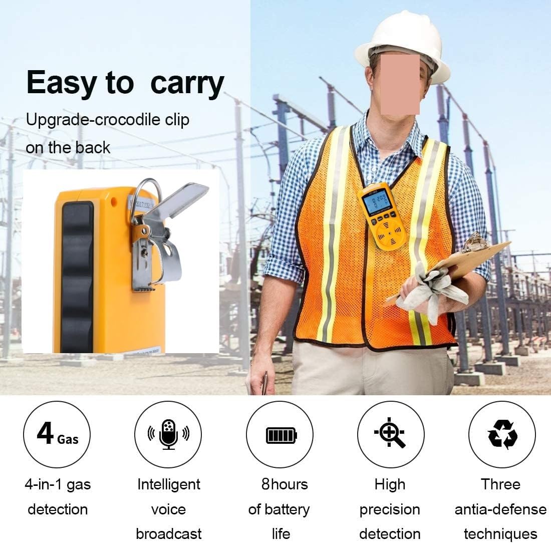 4 in 1 Gas Analyzer Detector Portable O2 CO H2S LEL Tester Gas Concentration Detection Precise Sensors for Fast Detection