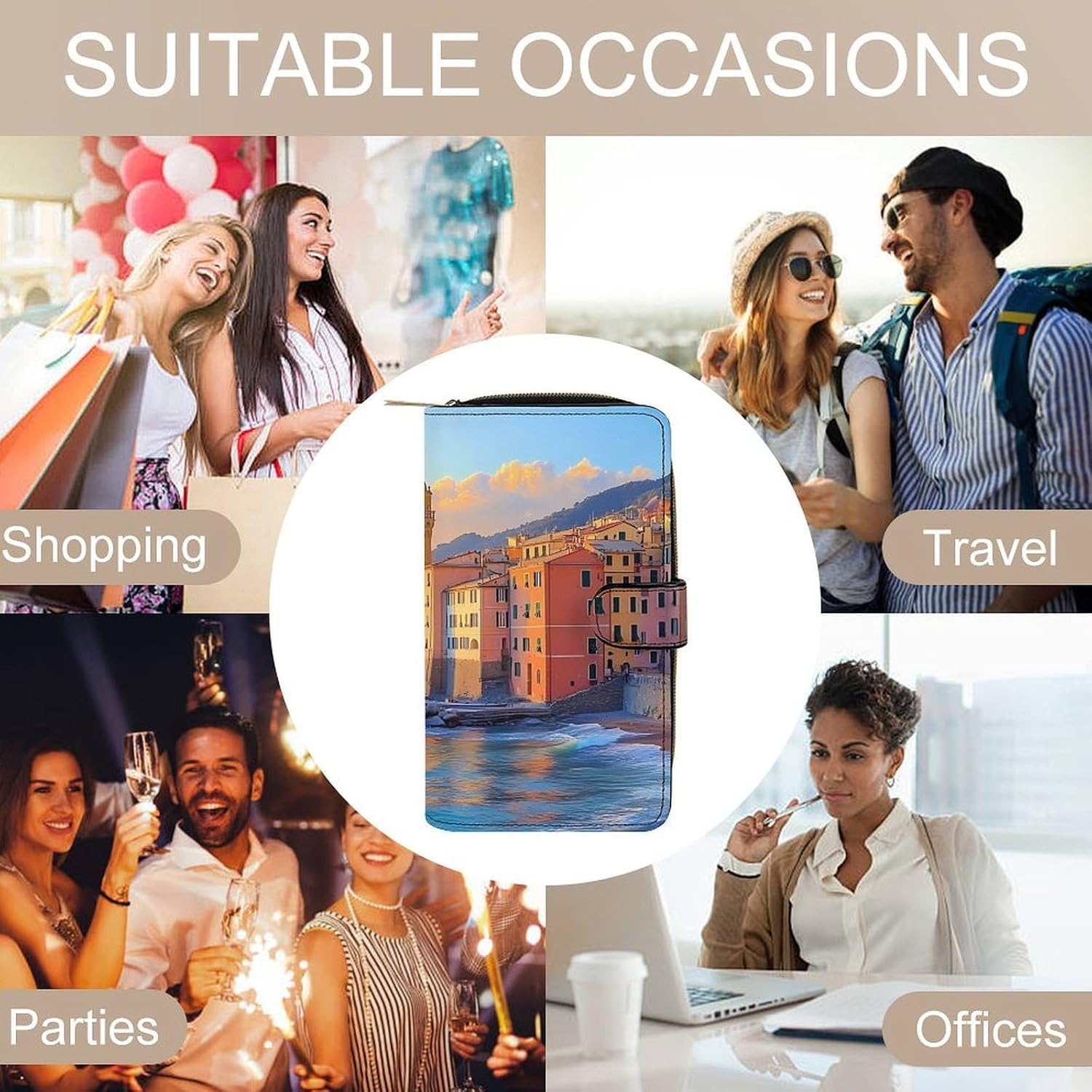 Camogli Beach Italy Funny Long Slim Bifold Wallet Card Holder Purse with Buckle for Men Women