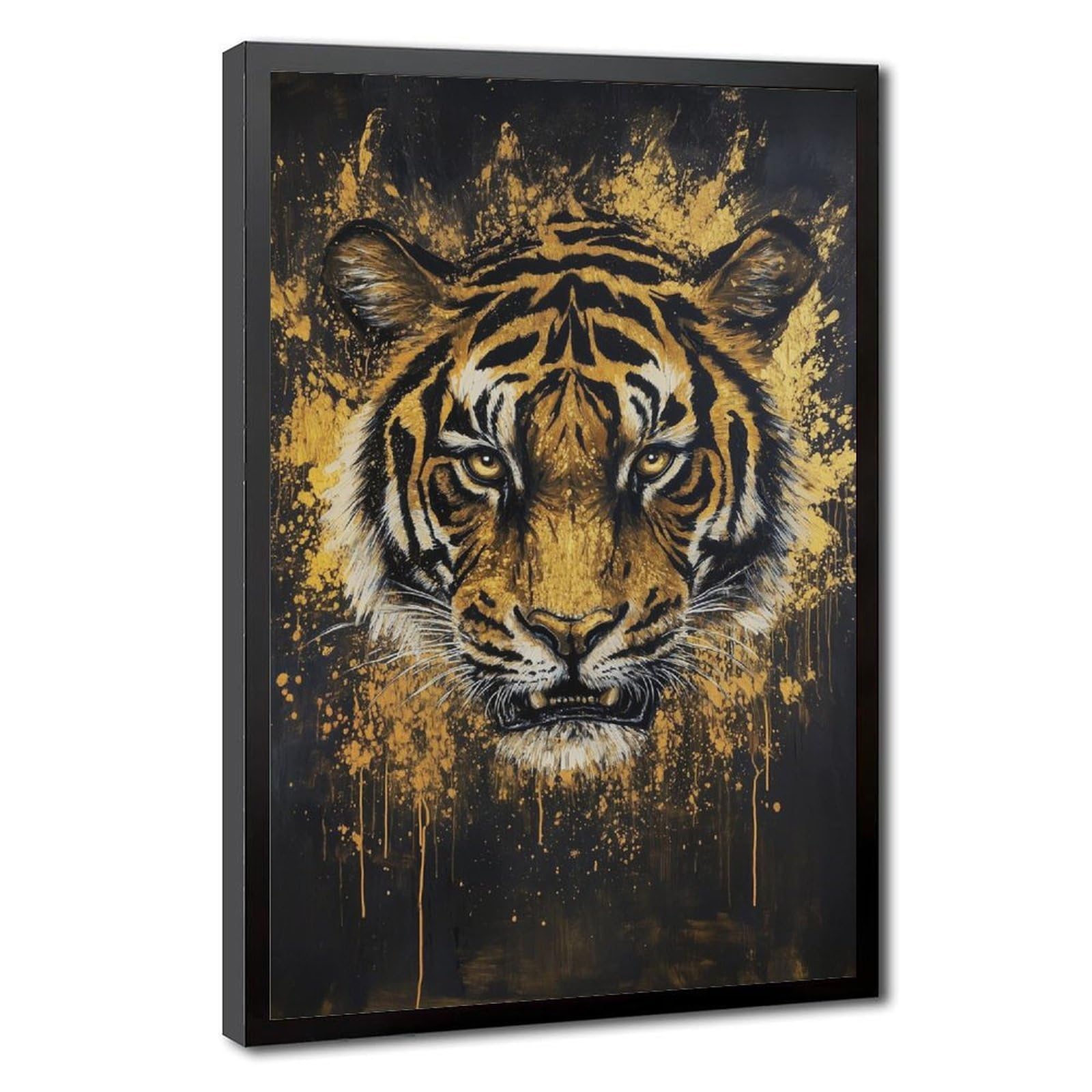 Bareronor Black Gold Abstract Tiger Canvas Poster Bedroom Decor Landscape Office Room Decor Gift 12" L X 18" W