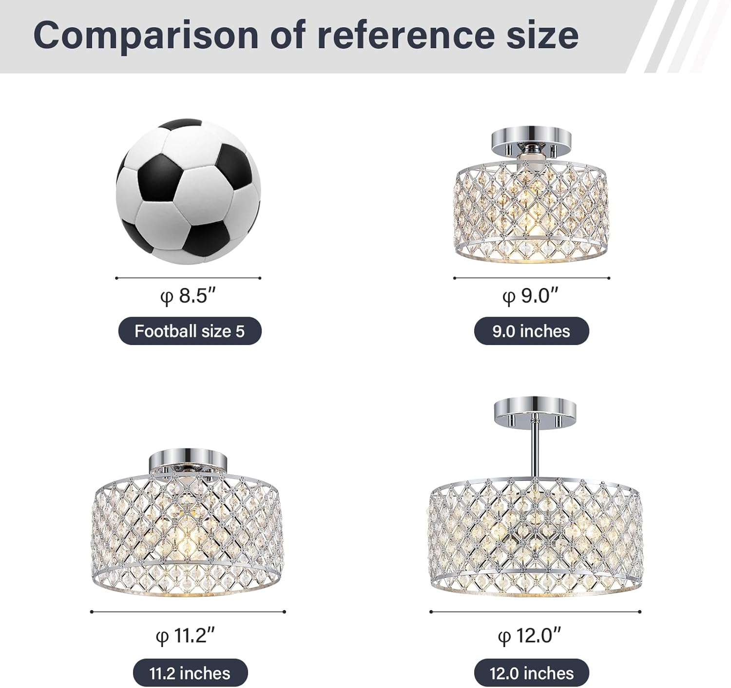 Chrome Crystal Ceiling Light Fixture,Modern Semi Flush Mount Ceiling Lighting Fixture,Round Small Chandelier for Dining Room, Hallway, Entryway, Kitchen, Bedroom,Foyer,3 Light,12 inch