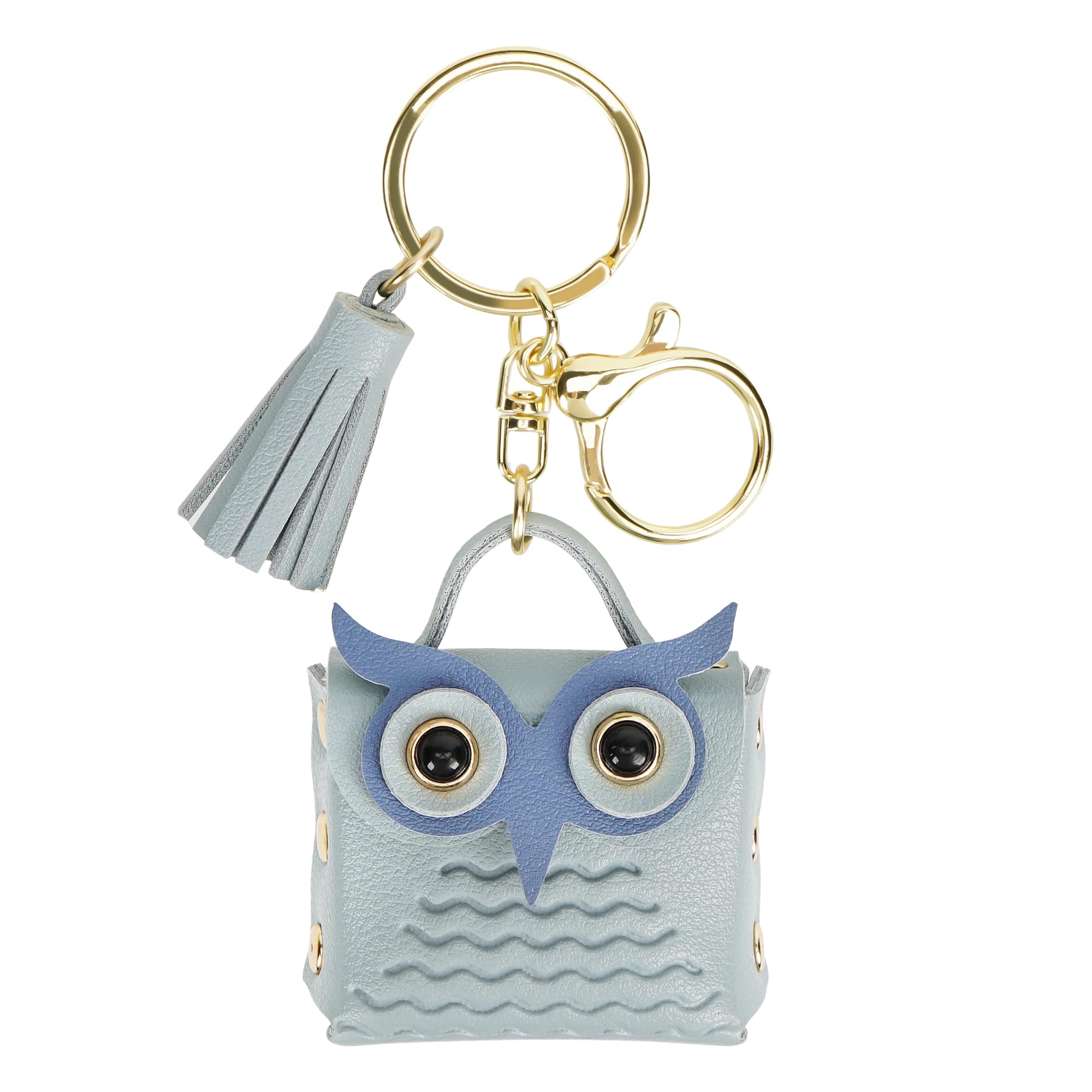 CAIRIAC Mini Coin Purse Keychain Cute Owl Backpack Change Wallet Bags Jewelry Pouch with Keyring for Women Storage Coins, Wireless Earbuds, Rings, Earrings (Blue)