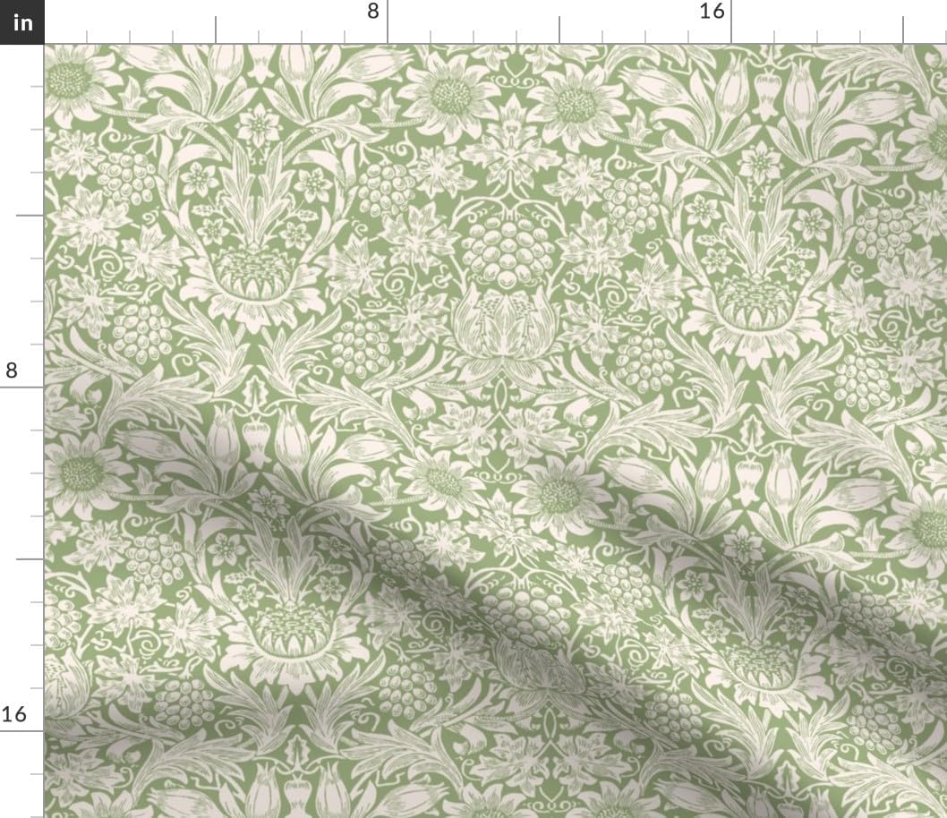 Spoonflower Fabric - Green Victorian William Morris Antique Vintage Historical Timeless Printed on Petal Cotton Fabric Fat Quarter - Sewing Quilting Apparel Crafts Decor