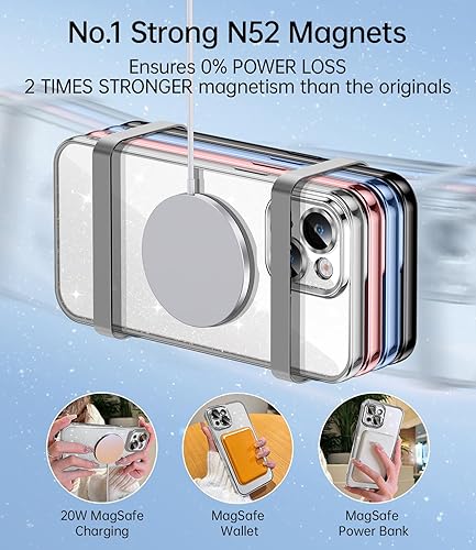 Miniatura 5 de JUESHITUO Funda magnética con purpurina diseñada para iPhone 13 con protección completa de la cámara y el magnetismo más fuerte, chapado de TPU