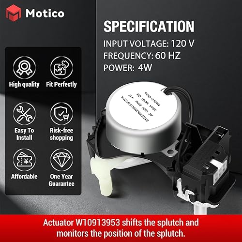 Miniatura 2 de Actuador de cambio de arandela W10913953 49tyz-e120a1 compatible con Whirlpool Maytag Kenmore Amana WTW5000DW1 MVWX655DW1 NTW4516FW3, reemplaza