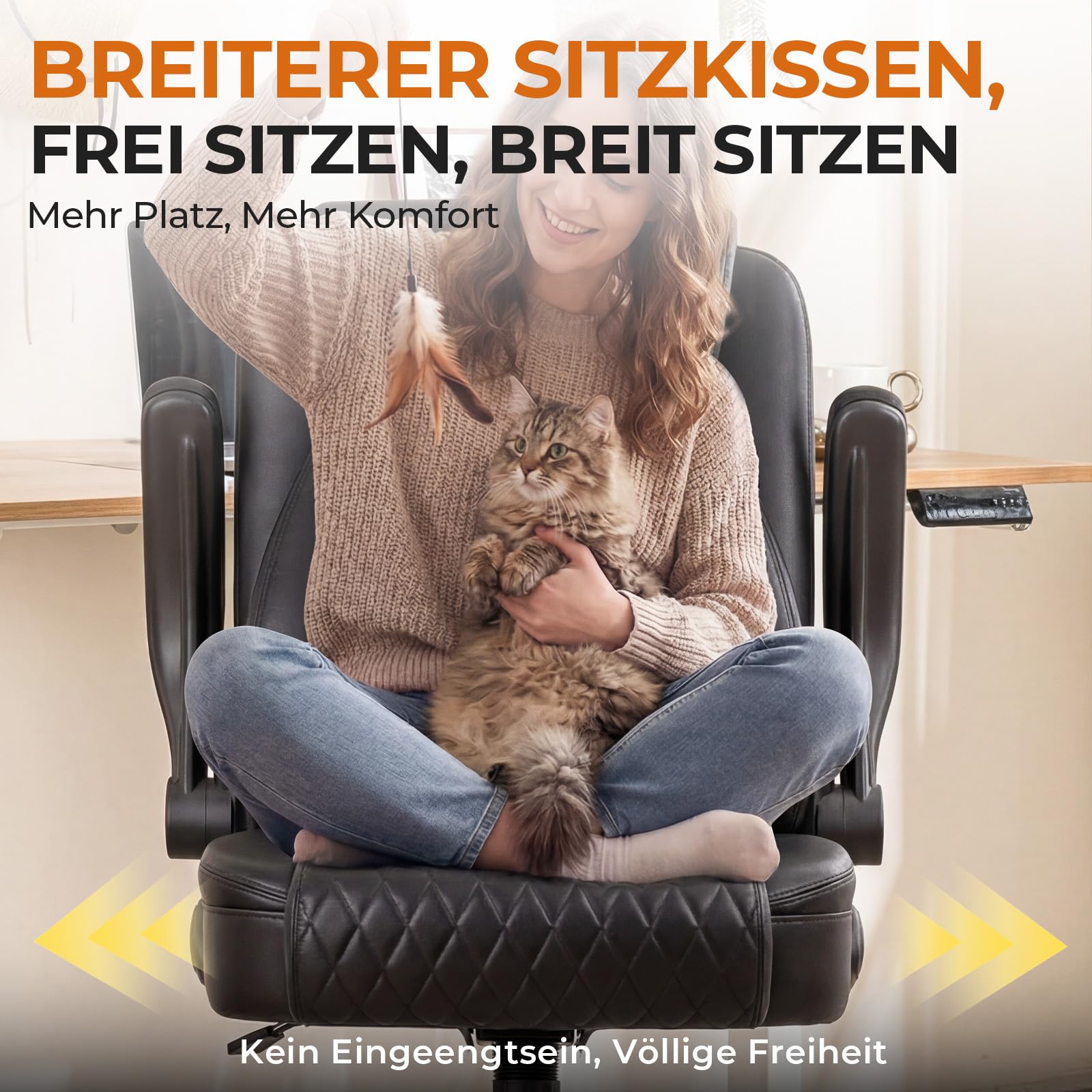 GTPLAYER Bürostuhl Ergonomisch, Schreibtischstuhl, Chefsessel mit Hoher Rückenlehne, Hochklappbaren Armlehnen, Höhenverstellbar, PU-Leder, Extra Breiter Sitz, für Büro & Homeoffice, Schwarz