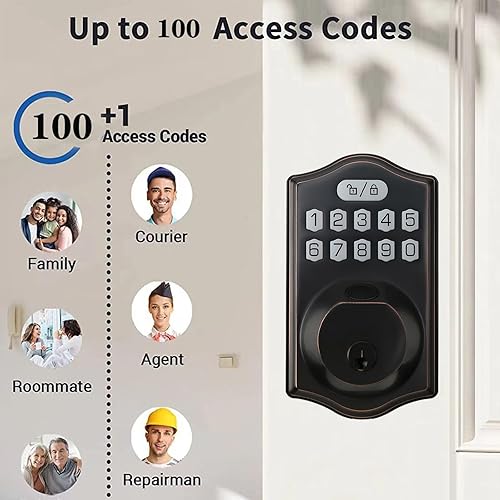 Miniatura 6 de Yuehuam Cerradura de puerta de entrada sin llave con código, cerrojo de huellas dactilares, cerradura electrónica con teclado con 2 llaves,