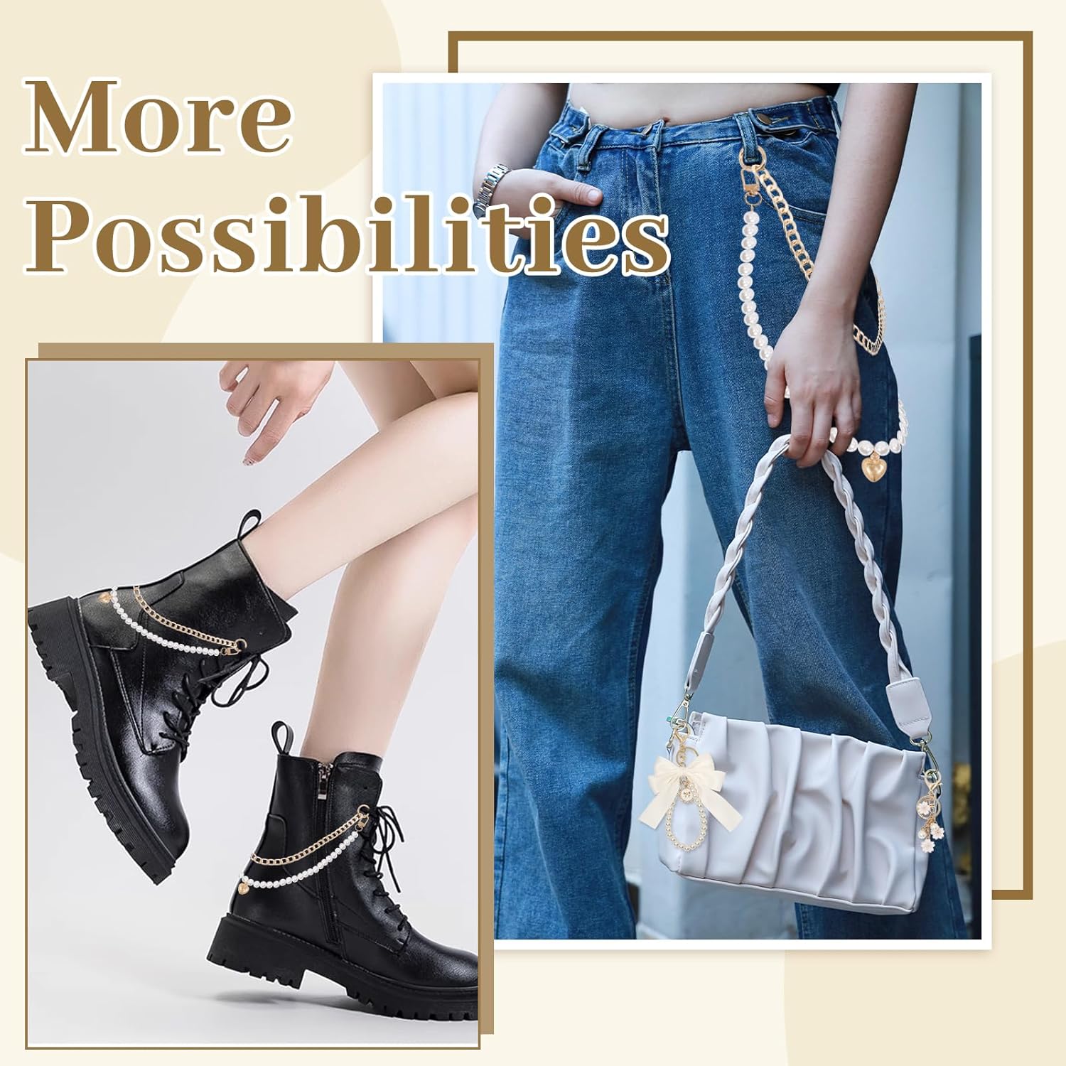 5 in 1 Gold Bag Charms for Handbags,Purse Charms,Pearl Flower Keychain Charm,Bag Accessories for Women Mom Wife,Love Heart Butterfly Pin Decoration - Image 6