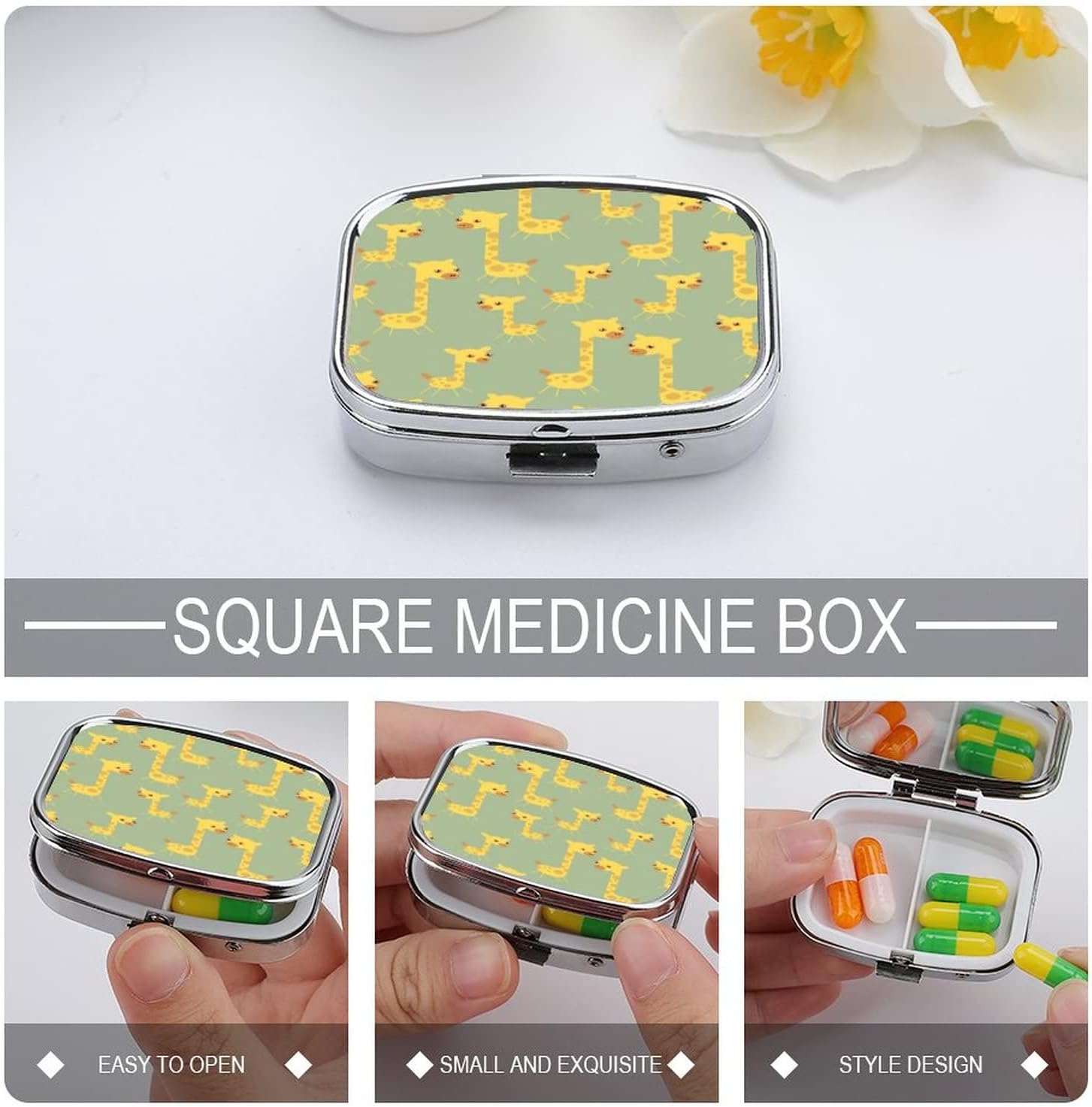 UHUHUH Cartoon Giraffe Pill Box Rack Small Jewelry Storage Box Retro Medicine Vitamin Pill Storage Box With 2 Compartments image 4