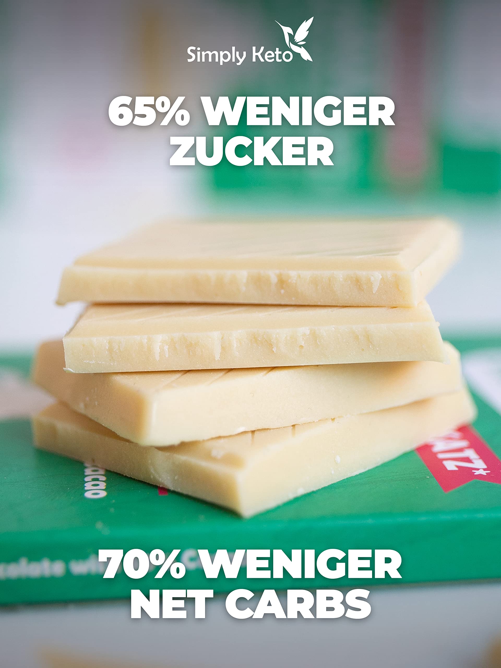 Simply Keto Zuckerreduzierte Weiße Lower Carb Schokolade 65% weniger Zucker Glutenfrei 12 x 100g