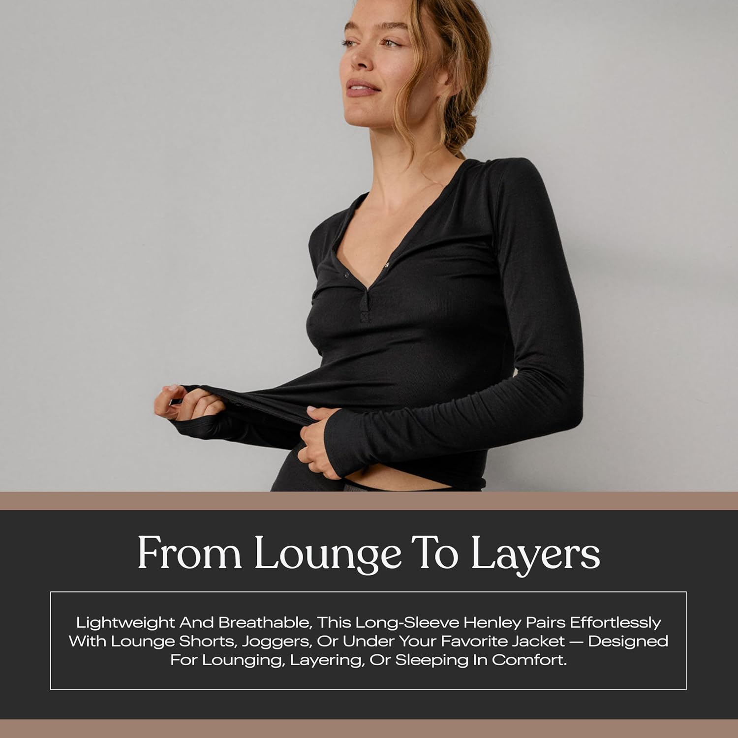 Lunya Soft Modal Ribbed V Neck Long Sleeve Tops for Women - Two-Button Snap Closure - V Neck Long Sleeve Shirts for Women - Image 6