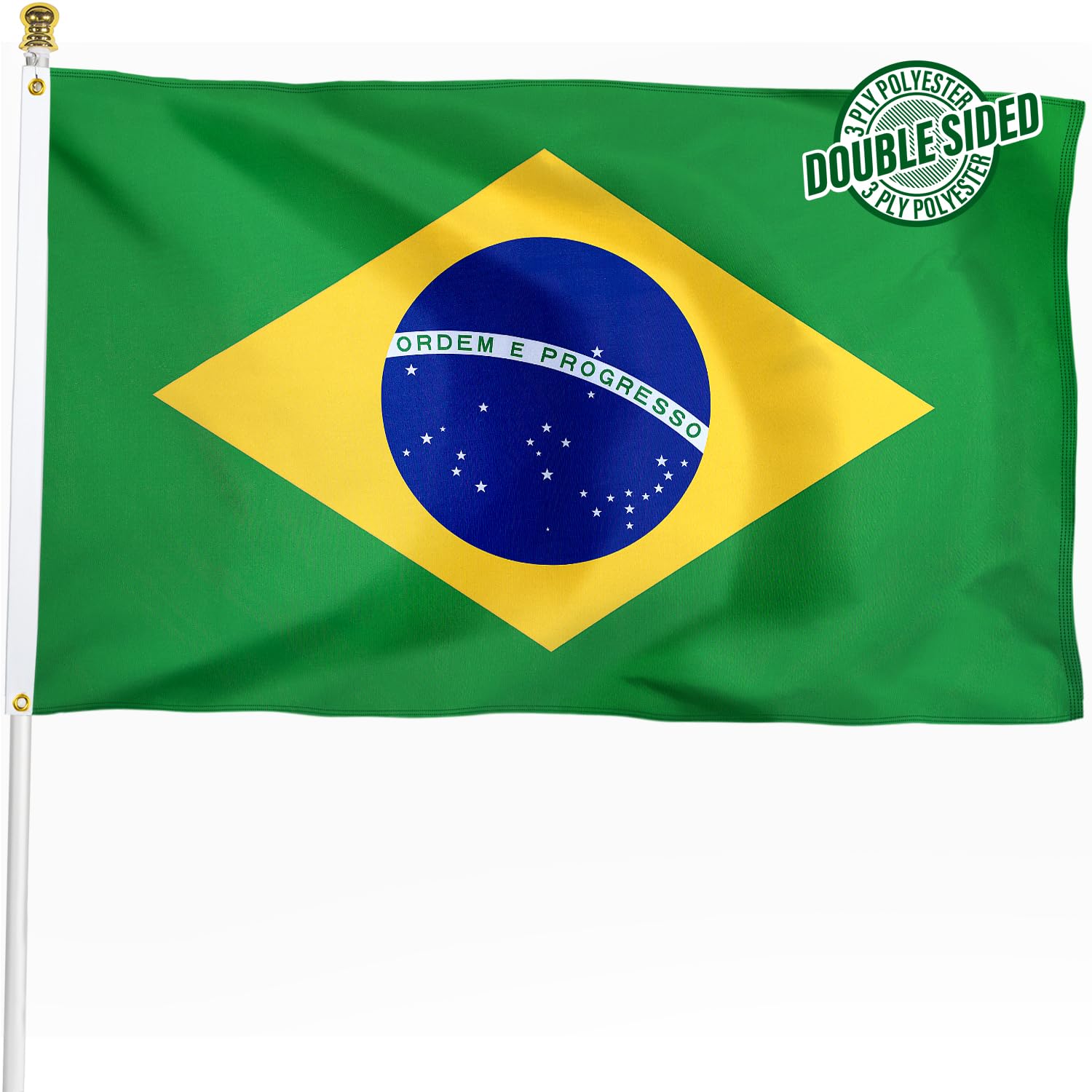 Brazil Flag 3x5 ft Outdoor – Bandeira do Brasil Brazilian National Flag, Double Sided 3 Ply Heavy Duty Polyester Banner with Brass Grommets for Home