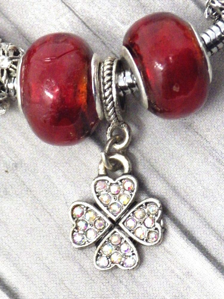 Damen Schmuckset aus Edelstahl mit Charms Halskette Armband und Kristall Kleeblatt Anhänger