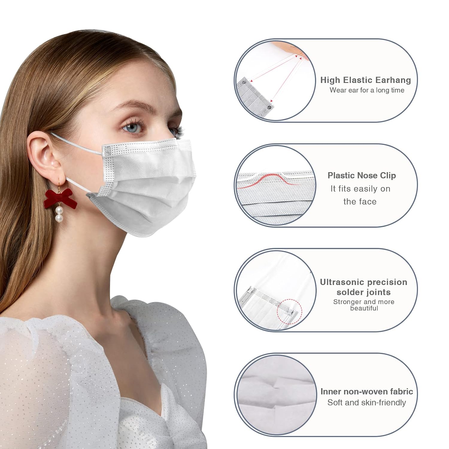 Wecolor 50 Pack 3 Ply Individually Wrapped Multicolor Disposable Face Masks, Breathable Non-Woven Multicolor Masks Elastic Earloop Mask