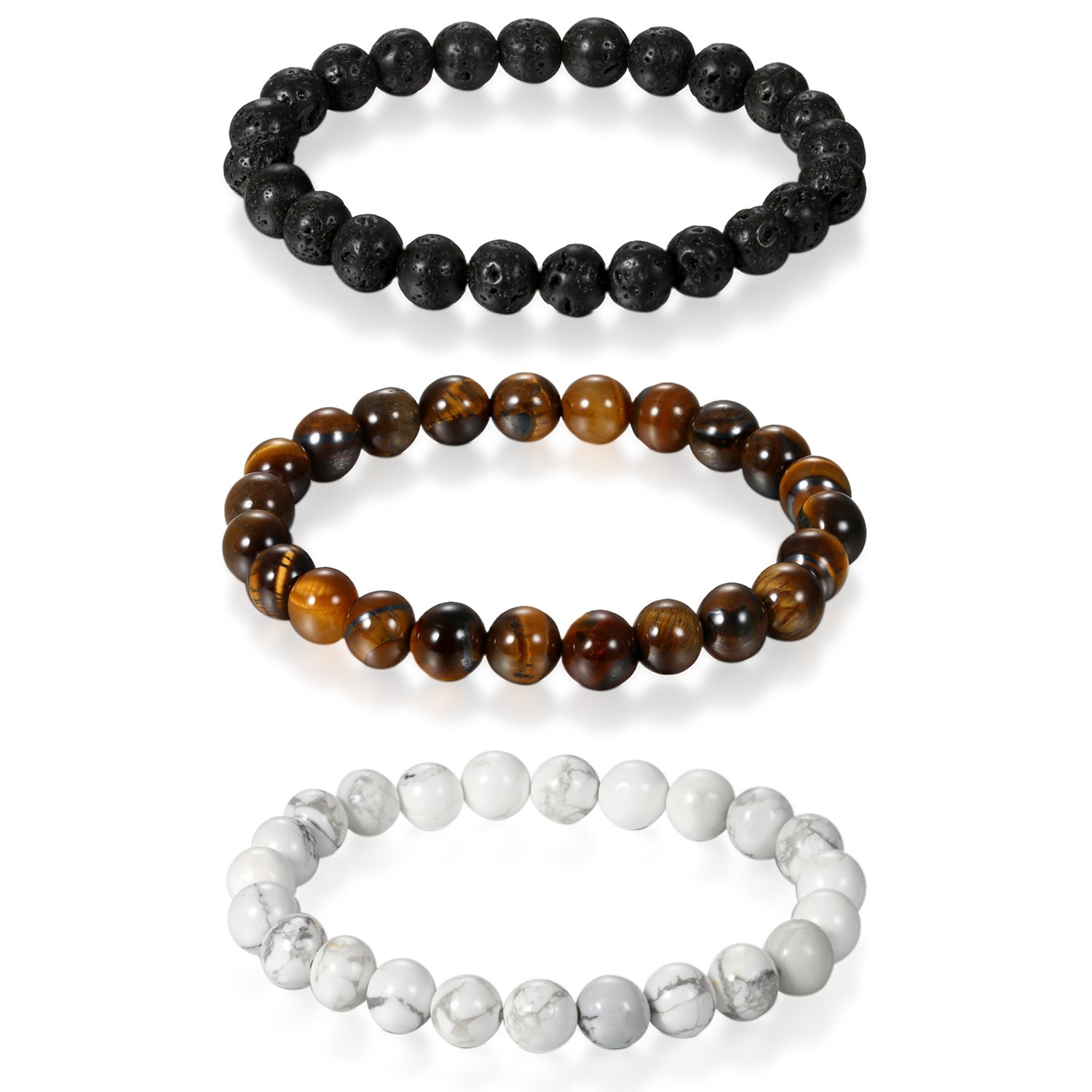 Flongo Herren Armband – Rosenkranz-Design Mit Totenkopf-Anhänger, Tigerauge-Perlen, Edelstahl, 17 Cm Umfang