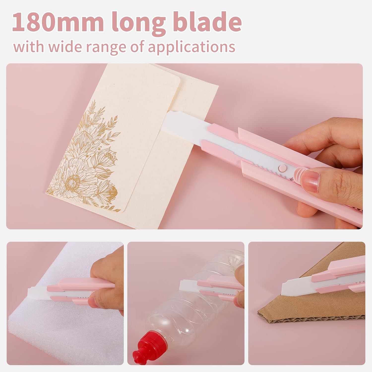 Ceramic Utility Knife - Retractable Blade Craft Knife with Safety Lock, Ergonomic Non-Slip Grip - Ideal for Paper, Fabric, Crafts & DIY Projects (pink)
