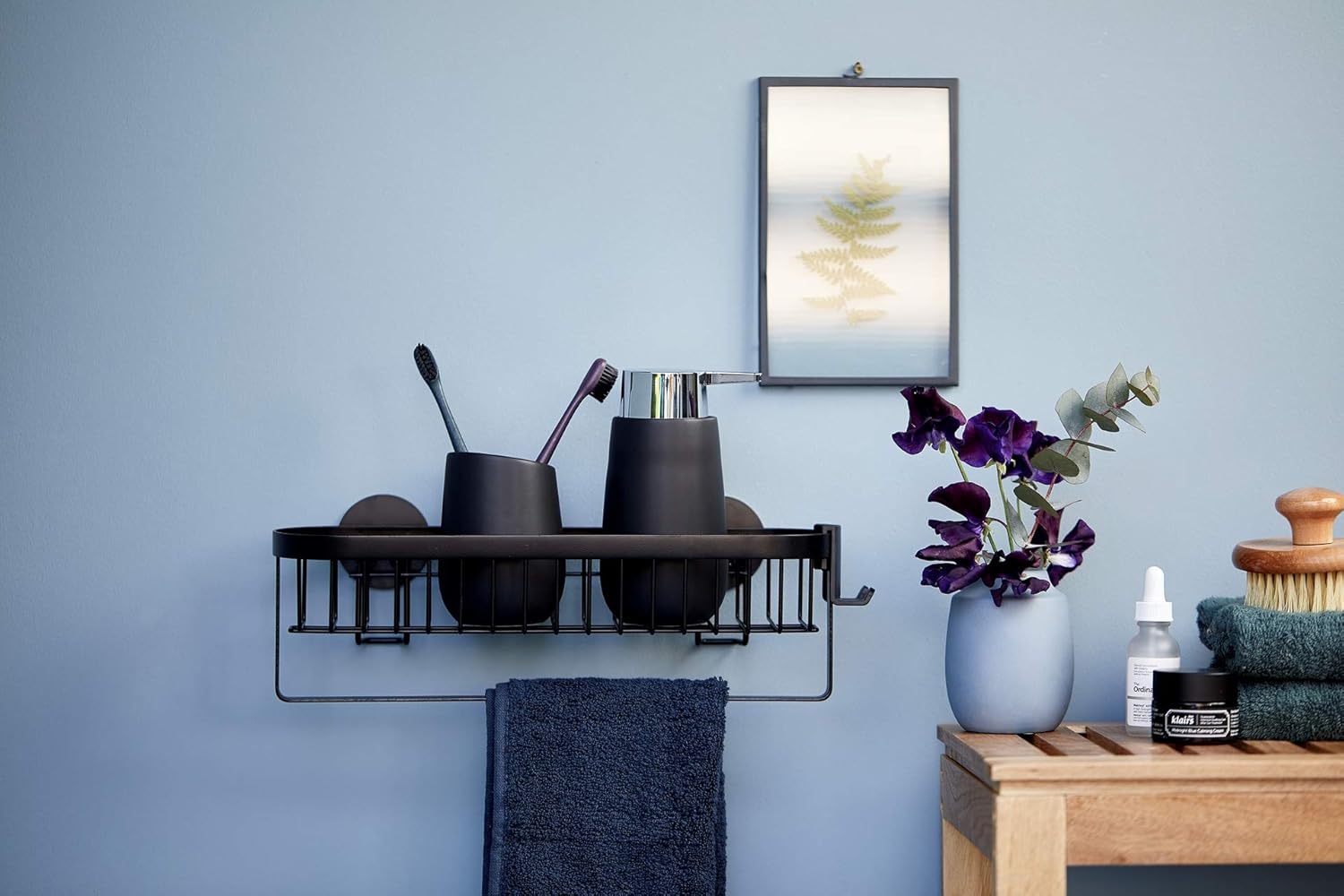 WENKO Badi Black Ceramic Tumbler - Toothbrush Holder for Toothbrush and Toothpaste, Ceramic, 8 x 11 x 8 cm, Black