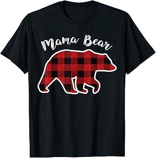 MAMA BEAR - Pijama de Navidad a cuadros rojos para mujer, camiseta de regalo para mamá, Negro, S