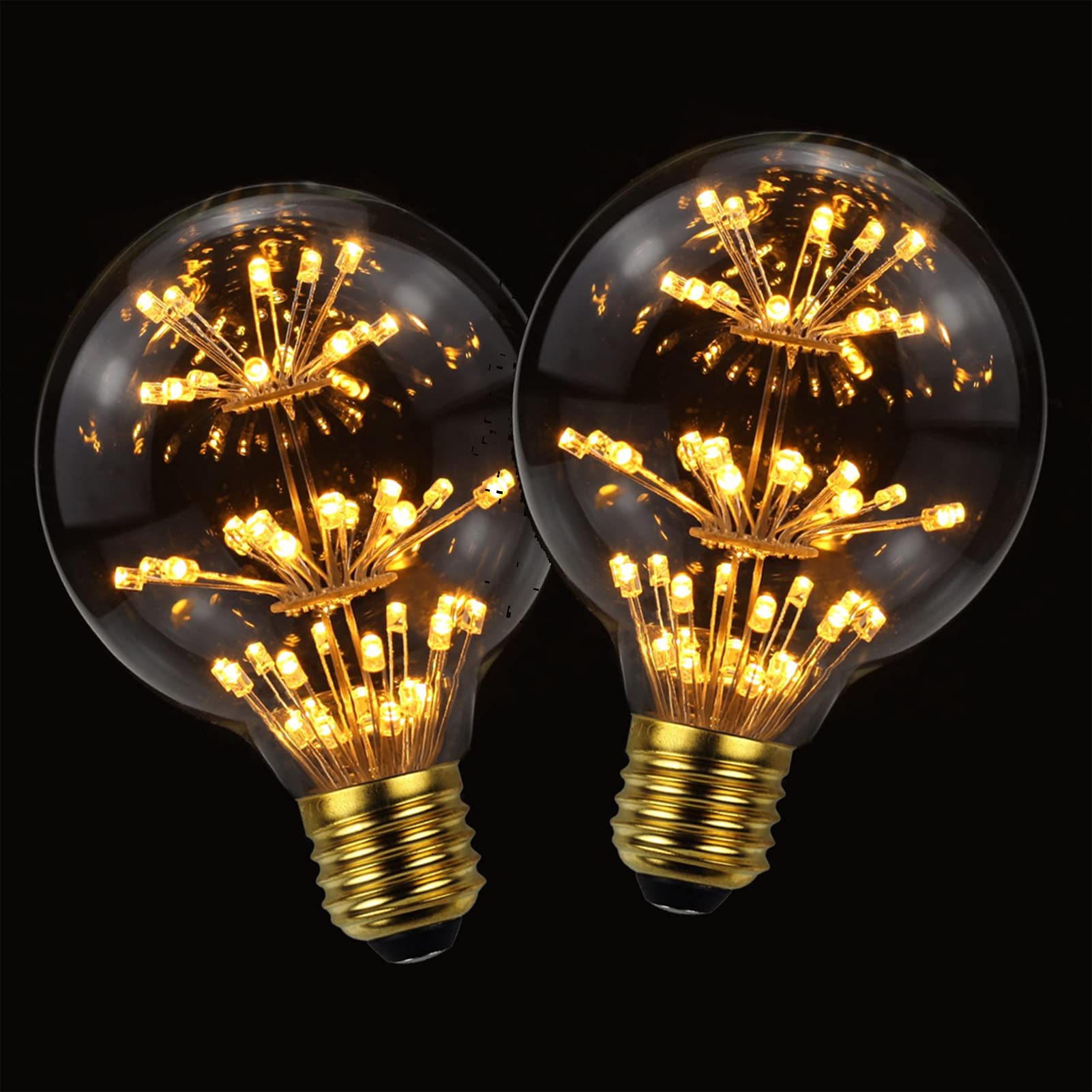 Bombilla esférica retro Edison 3 W, bombilla bajo consumo con boca rosca, bombilla decorativa LED Gypsophila, 360°; Vidrio transparente con ángulo haz, paquete 2 [Clase energética A+]