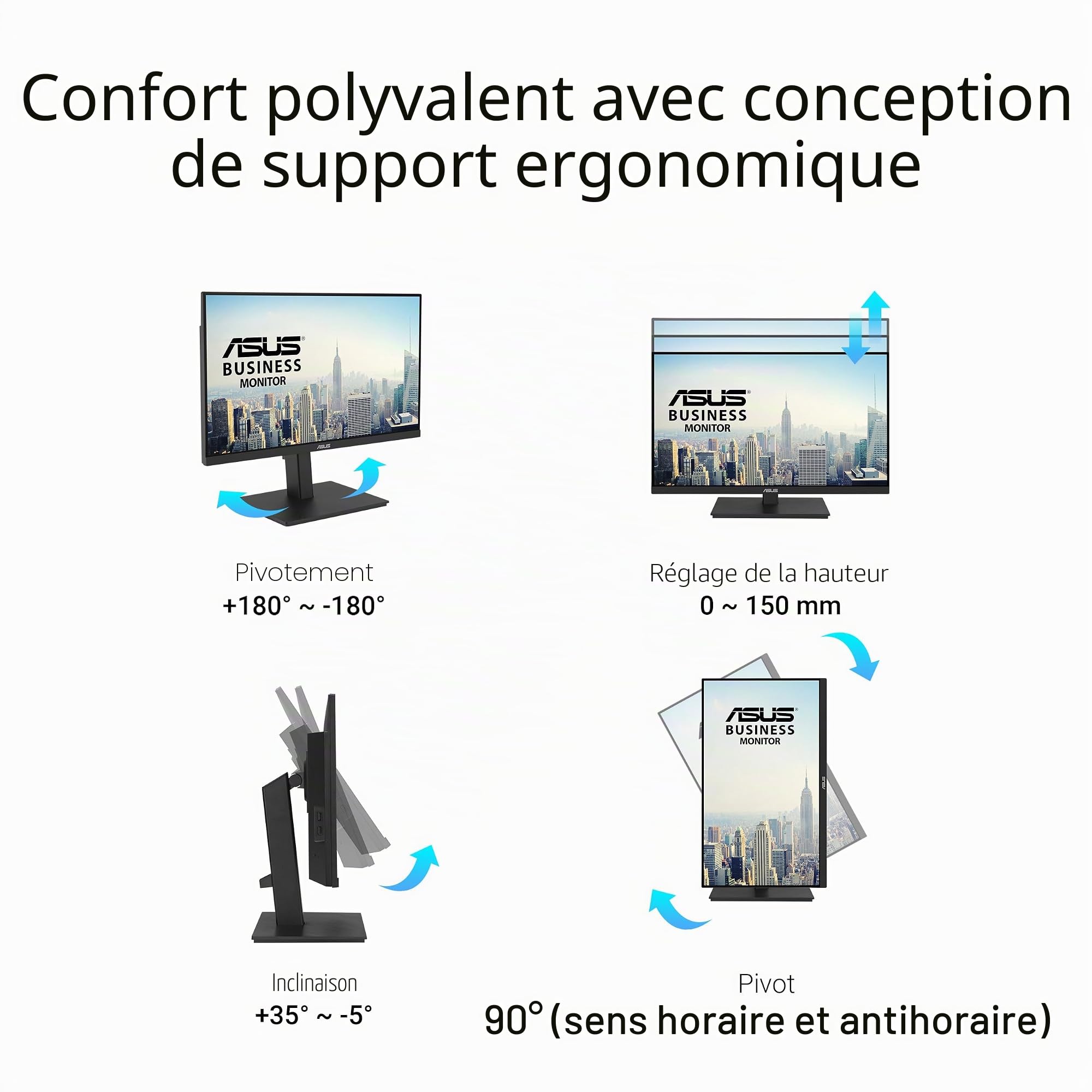 ASUS VA27ACFSN Station d'accueil 27" (QHD (2560 x 1440), IPS, sans Cadre, USB-C, RJ45, 100 Hz, Adaptive-Sync, Haut-parleurs stéréo, Faible lumière Bleue, sans Scintillement, Design Ergonomique,