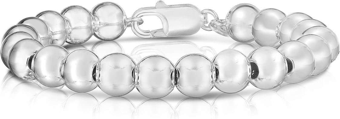925 Sterling Silver Necklace Italian Handmade 4MM-10MM Bead Ball Chain Bracelet and Necklace for Women, Silver Bead Bracelet, Womens Silver Bracelets