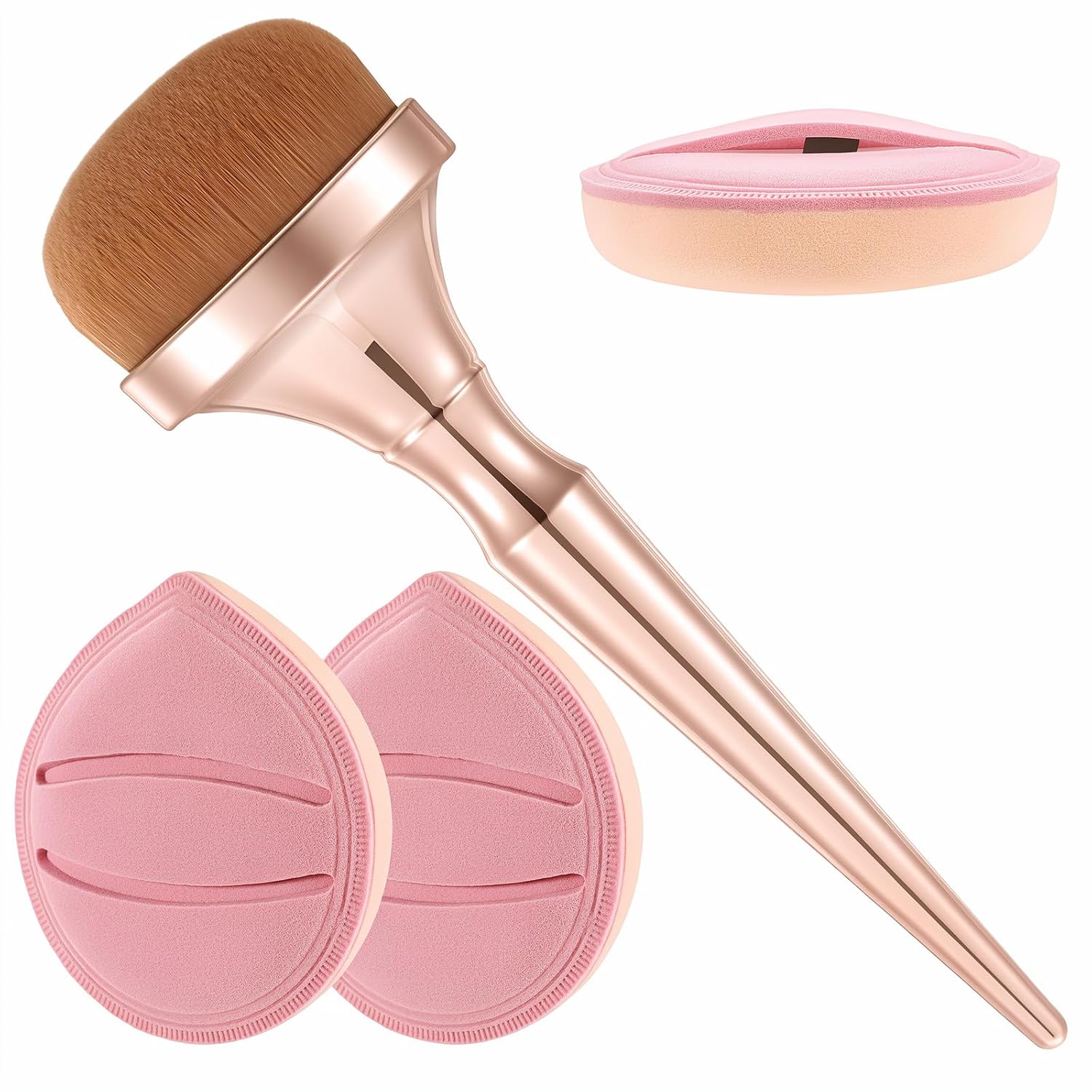 3pcs Professional Makeup Powder Brush Set, Setting Powders Brush Large Fluffy Foundation Brushes and Blush Brushes with Powder Sponge