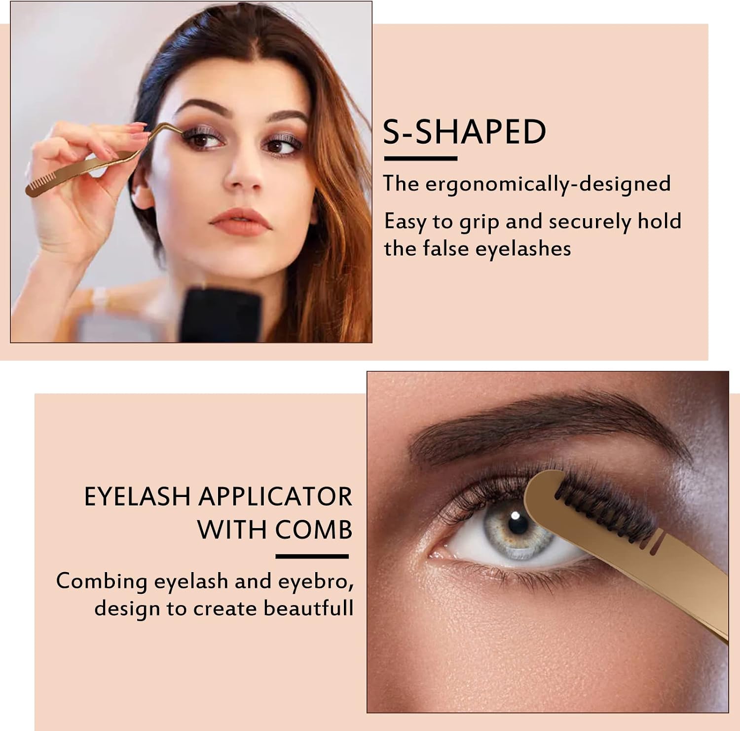 B&Q Eyelash Applicator Tool 2 pieces Lash Applicator Tool for Lash Clusters False Lash Applicator Tool Gold Eyelash Tweezers DIY Lash Applicator Tweezers Set (Golden,2pcs)