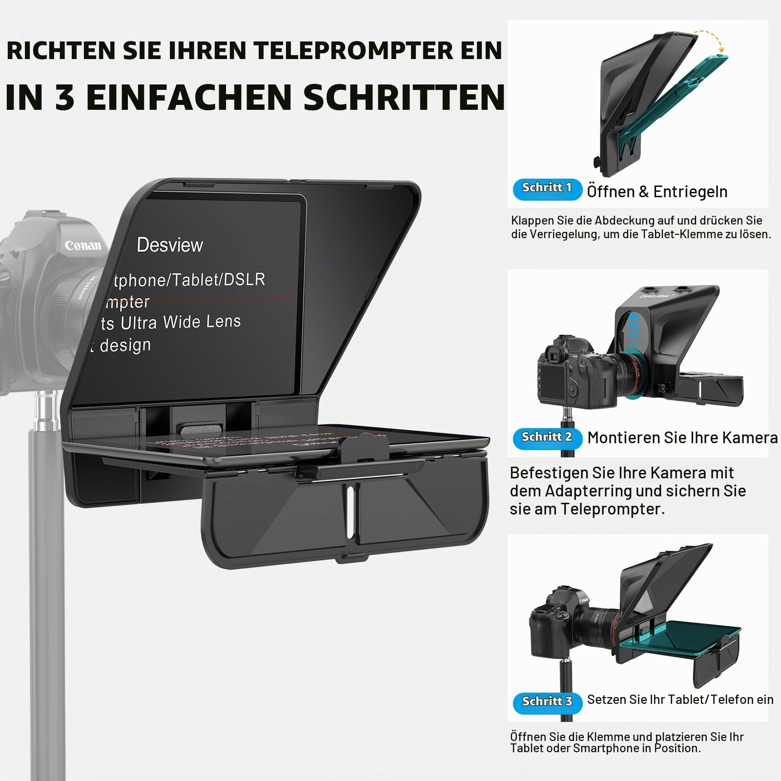 Desview T5 Teleprompter für Smartphone Tablet DSLR-Kamera bis 11 Zoll