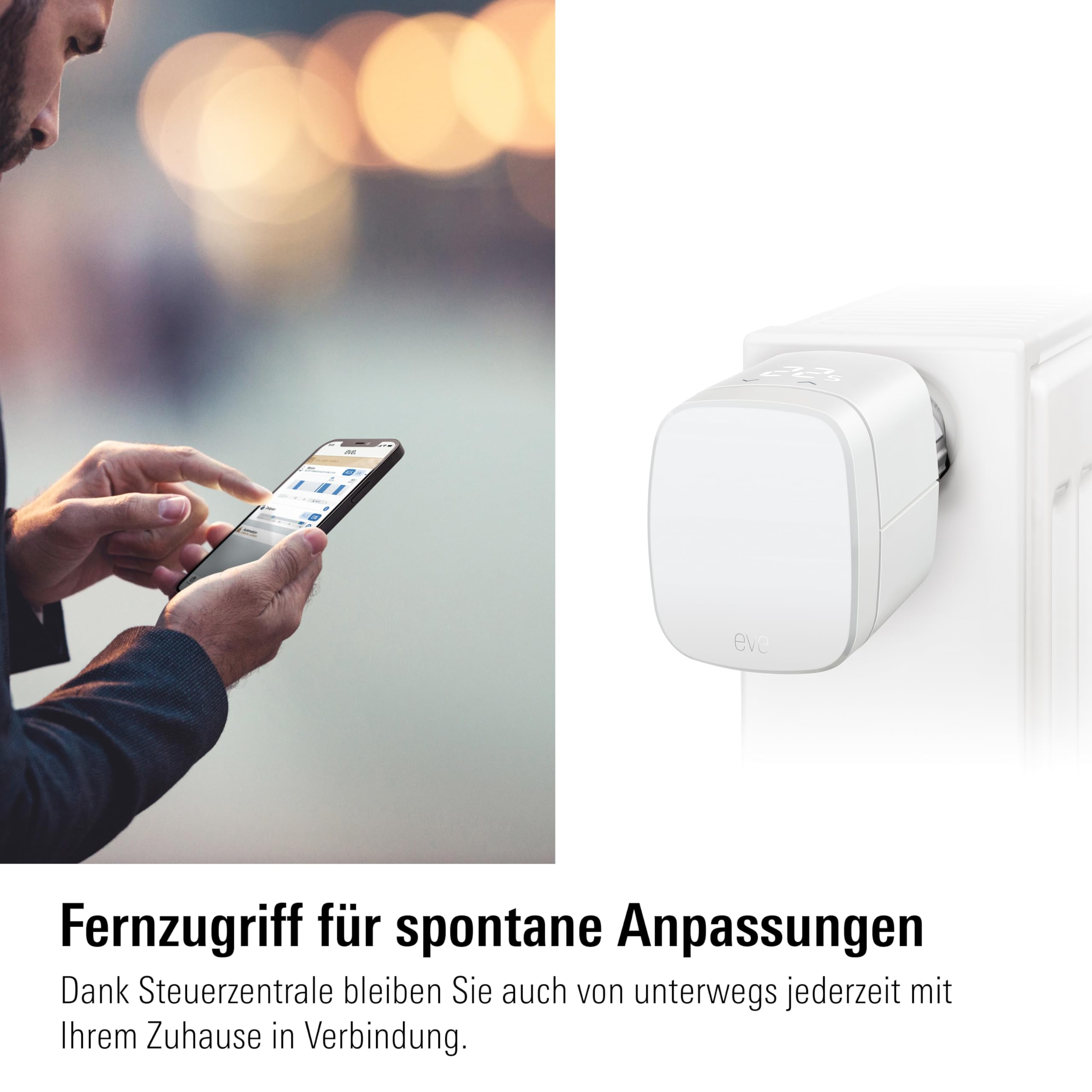 Eve Thermo (Matter) 4er Pack: Smartes Heizkörperthermostat, LED-Display mit Touch-Bedienfeld, Heizkosten sparen, Apple Home, Amazon Alexa, Samsung SmartThings, Google Home, Ben. Thread Border Router | Heizkosten sparen, LED-Display, App & Sprache, für Ale