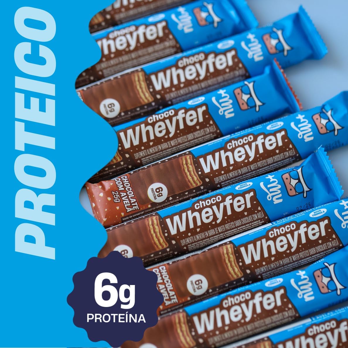 +Mu Chocowheyfer Proteico Sabor Chocolate c/Avelã - Display 12 unidades de 25g