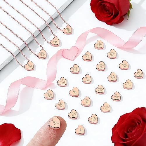 Miniatura 6 de Turandoss - Collares delicados con inicial para niñas y adolescentes, con dije en forma de corazón pequeño chapado en oro rosa de 14 quilates,